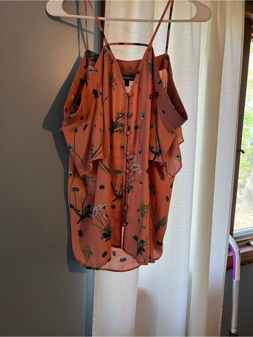 Express Coral Floral Cold-Shoulder Spaghetti Strap Top